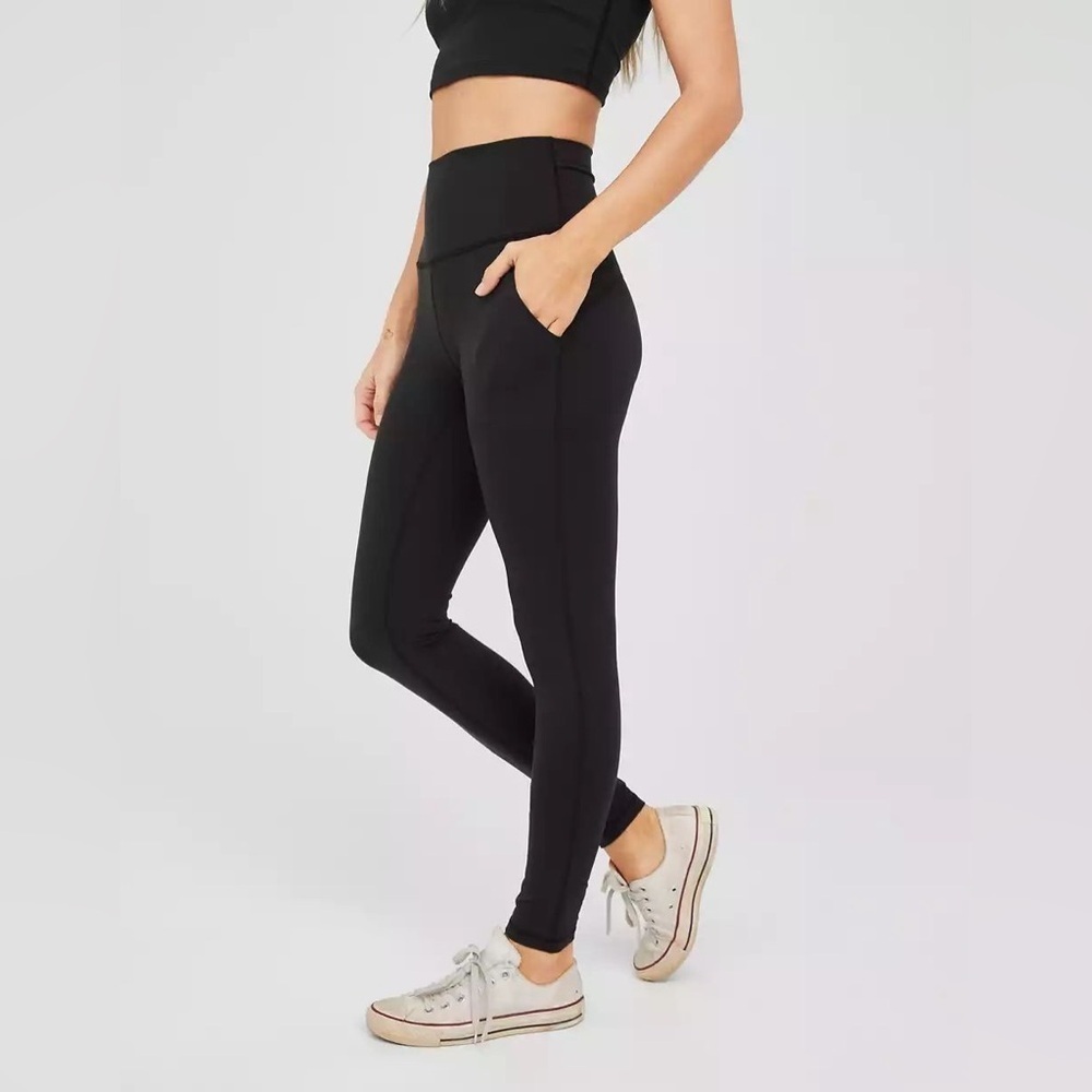 Aerie Black High-Waisted Leggings with Side Pockets Women’s Size Small